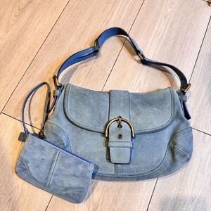 Vintage Y2K Coach Soho Blue  Suede Shoulder Bag 9253 RARE